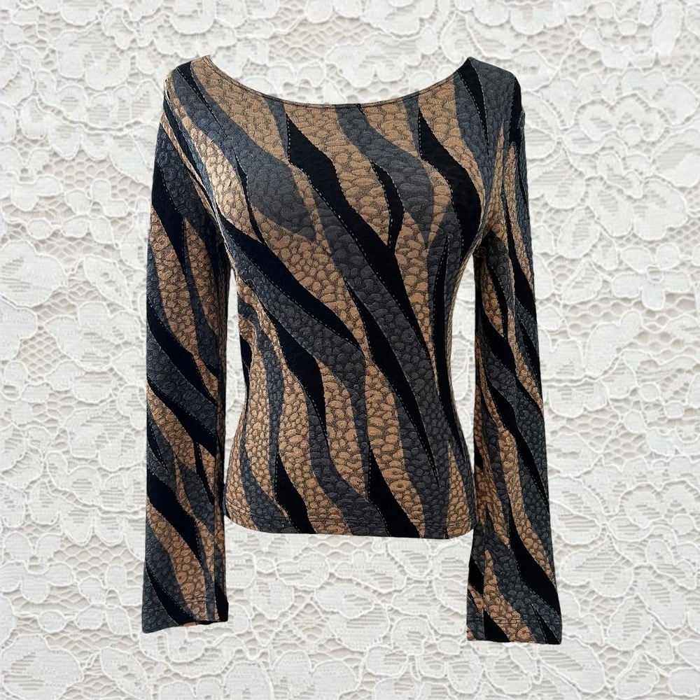 vintage 90s wavy patterned textured long‎ sleeve top